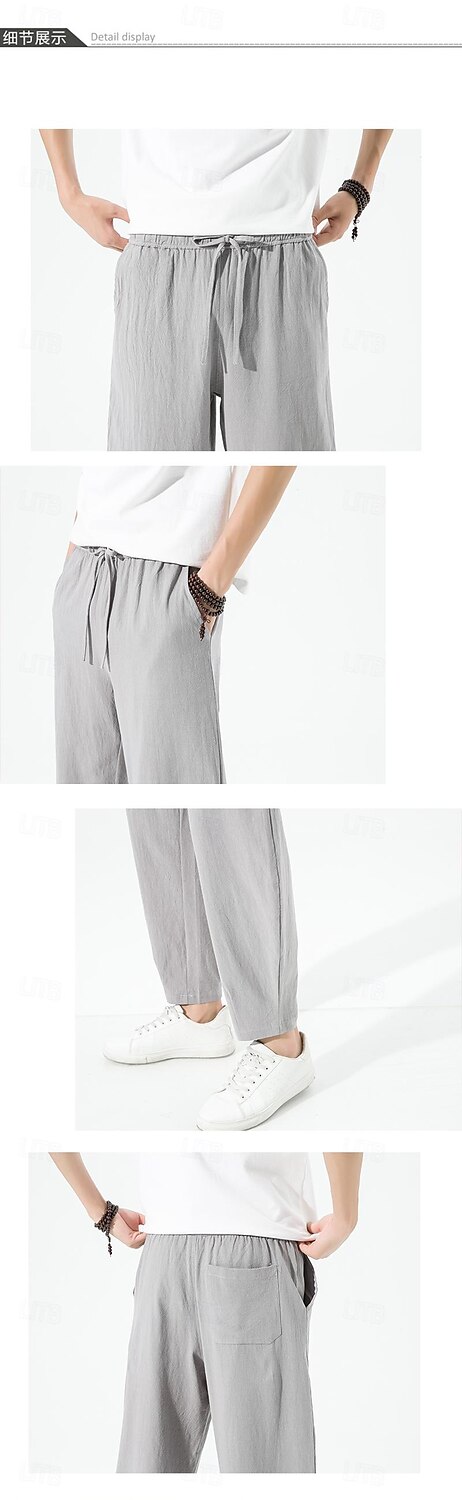 Herren Leinenhose Abgeschnittene Hose Karottenhose Freizeithose Gerade geschnitten Einfarbig Sport In voller Länge Casual Täglich Brautkleider schlicht Lockere Passform Schwarz Wein Unelastisch 2025 - $23.99 –P3