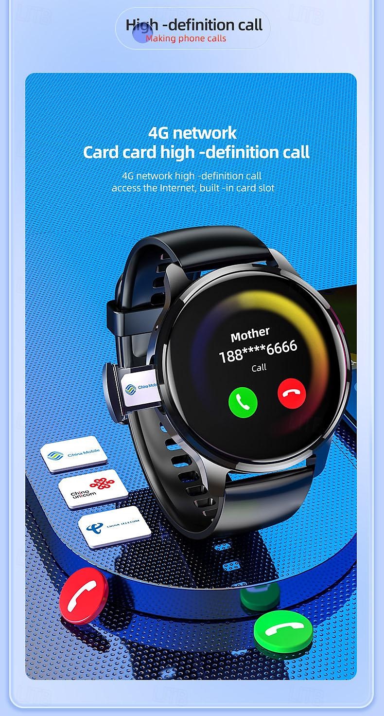 iMosi P68 Smart Watch 1.51 inch 4G LTE Cellular Smartwatch Phone 4G Pedometer Call Reminder Heart Rate Monitor Compatible with Smartphone Men GPS Hands-Free Calls Waterproof IP 67 46mm Watch Case 2025 - $142.19 –P6