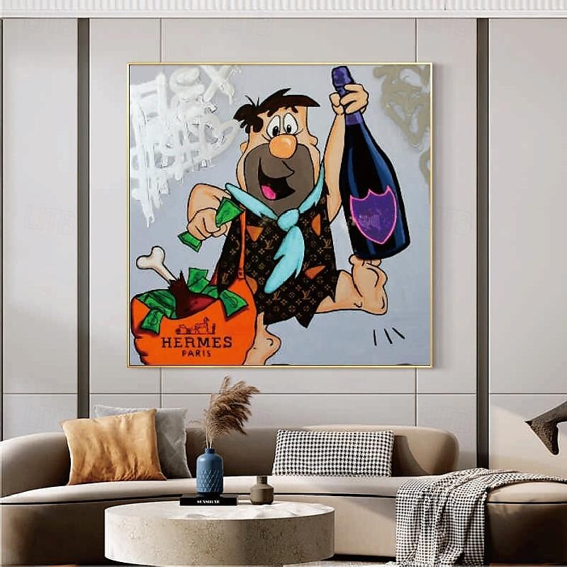 fred flintstone 100% handmålad graffiti konst popkonst målning väggdekor målning för vardagsrum kontor väggkonst tecknad målning 2025 - $200.99 –P5