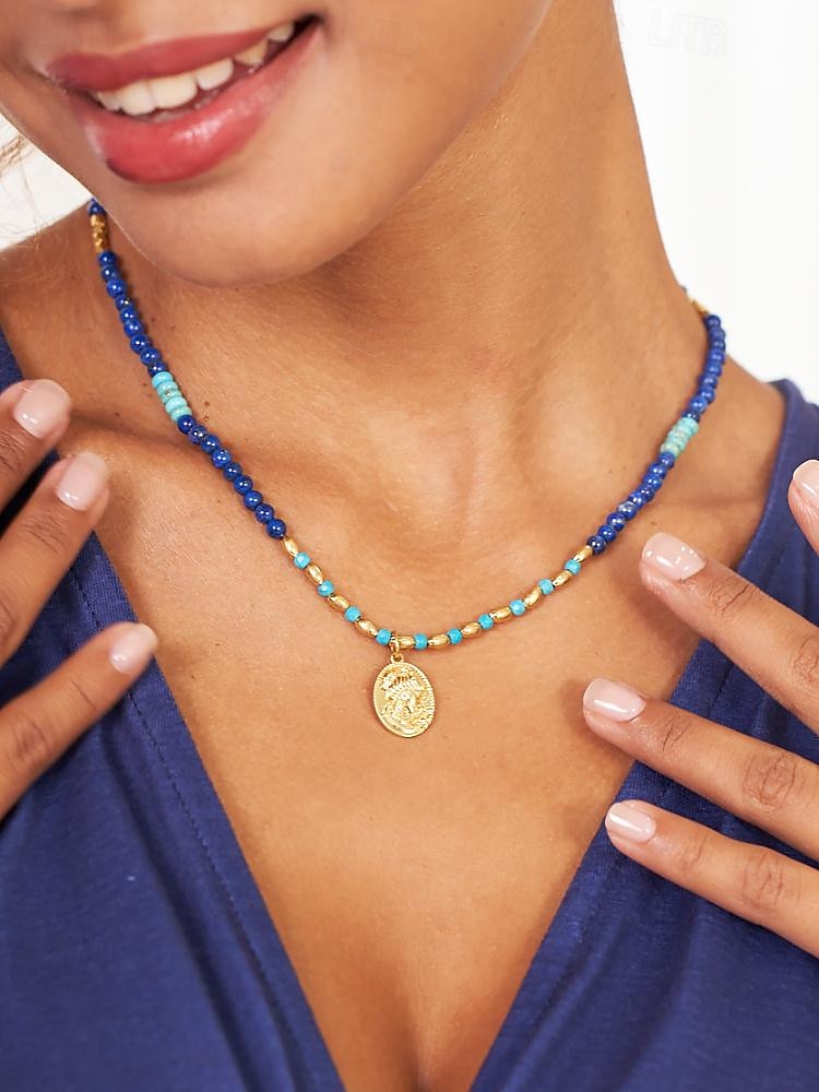 Mulheres Colares com Pendentes Colares em Corrente Colar de miçangas Azul Latão Minerais Naturais Elegante Boêmia Moda Redonda de 2025 por $19.99 –P2
