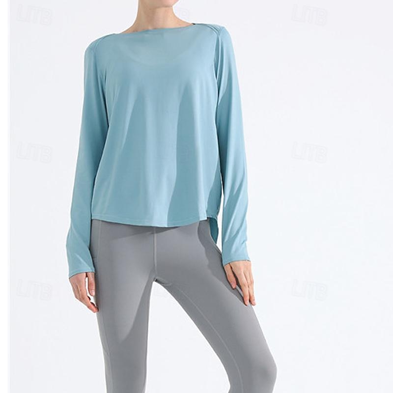 Women's Crew Neck Yoga Top Split Solid Color Black White Yoga Fitness Running Tee Tshirt Top Long Sleeve Sport Activewear Breathable Quick Dry Lightweight Stretchy Loose Fit 2025 - $27.99 –P18