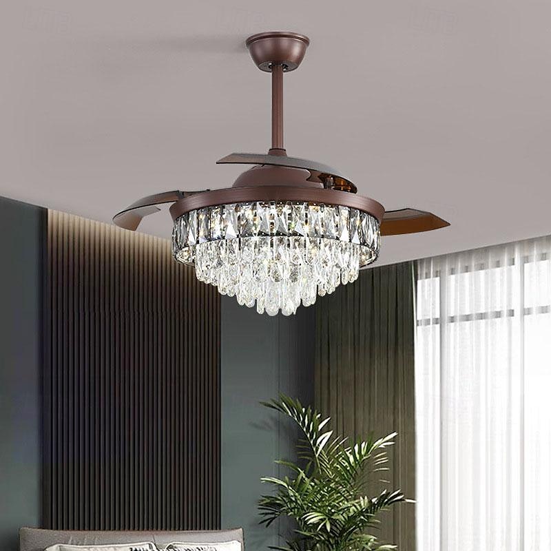 42" Modern Crystal Chandelier Ceiling Fan LED Light Retractable Blades with Remote 2025 - $478.19 –P5