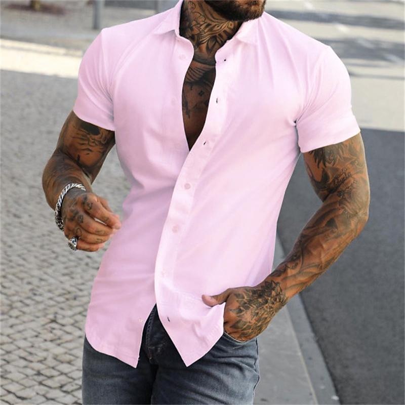 Hombre Camisa Camisa de verano Abotonar la camisa gris azul Negro Blanco Amarillo Rosa Manga Corta Letra Cuello Vuelto Calle Casual Abotonar Ropa Moda Casual Cómodo 2025 - $21.99 -P4
