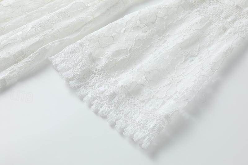 Damskie Sukienka maxi Biała sukienka Biała koronkowa suknia ślubna Sukienki w stylu boho Sukienka Boho Elegancja Bohema Linia A Urlop Święto Regularny Długi rękaw W serek Biały Morelowy Lato 2025 - $57.99 –P5