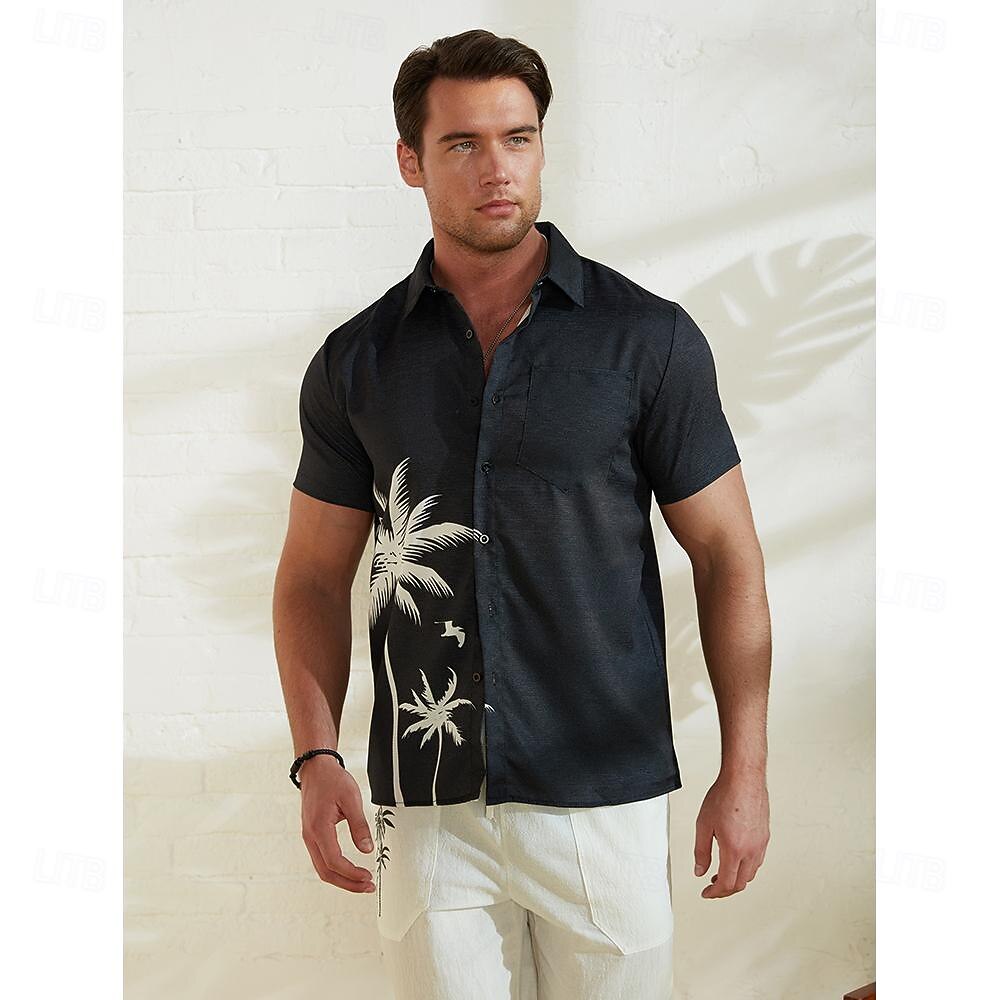 בגדי ריקוד גברים עץ קוקוס צמחים טרופיים חולצה חולצת הוואי חולצת אלוהה שרוולים קצרים חולצה עומד יום יומי בָּחוּץ חופשה רחוב שחור S M L 2025 - $22.99 –P5
