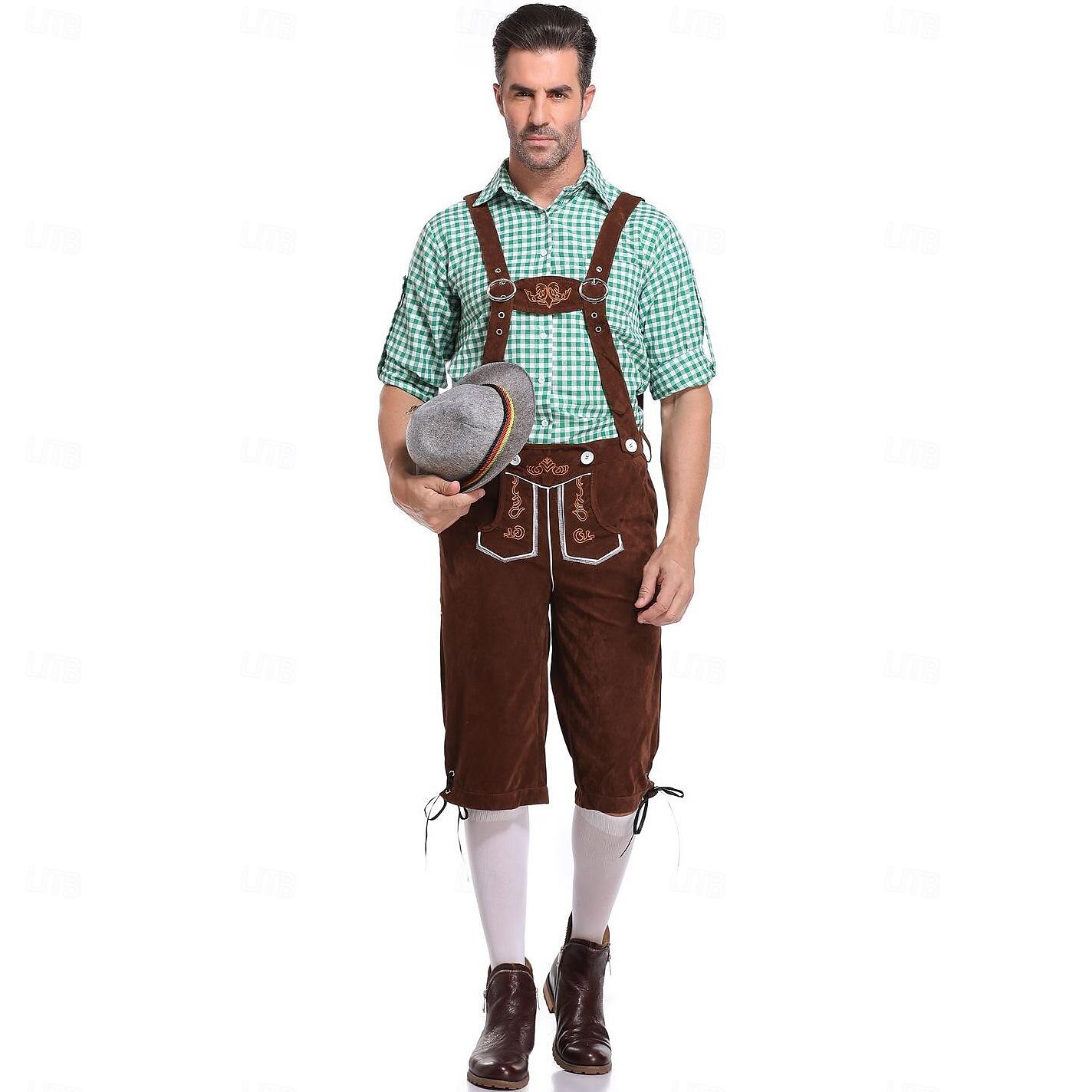 Birra Oktoberfest Costume Lederhosen Camicia Cappello alpino Bavarese Bavarese Tedesco Monaco di Baviera Prati Per uomo Panno in stile tradizionale Blusa Shorts Cappello del 2025 a $61.99 –P13
