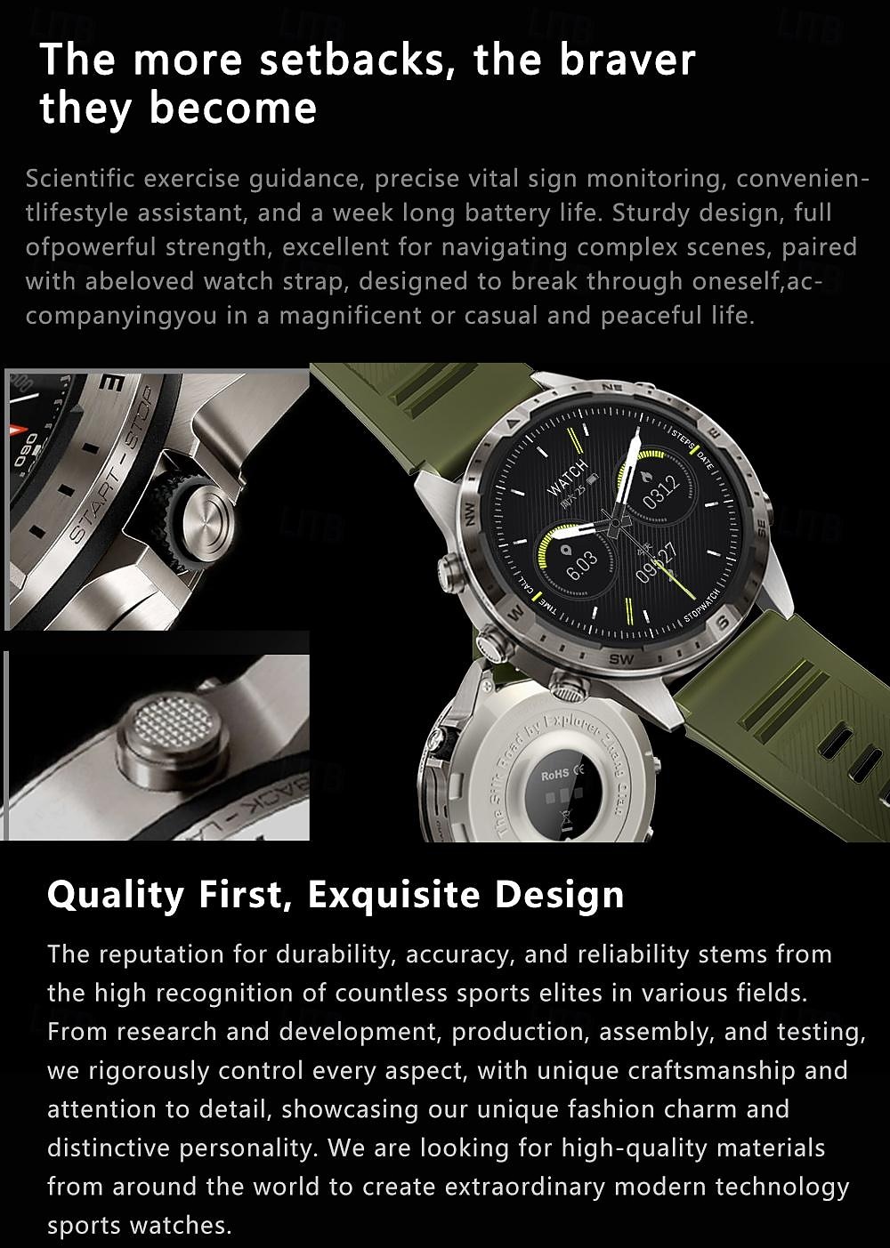 Alloy Outdoor Sports Smartwatch Men Compass 1.6inch 360*360 HD Screen Bluetooth Call Health Monitoring Smart Watch Man 2025 - $49.99 –P2