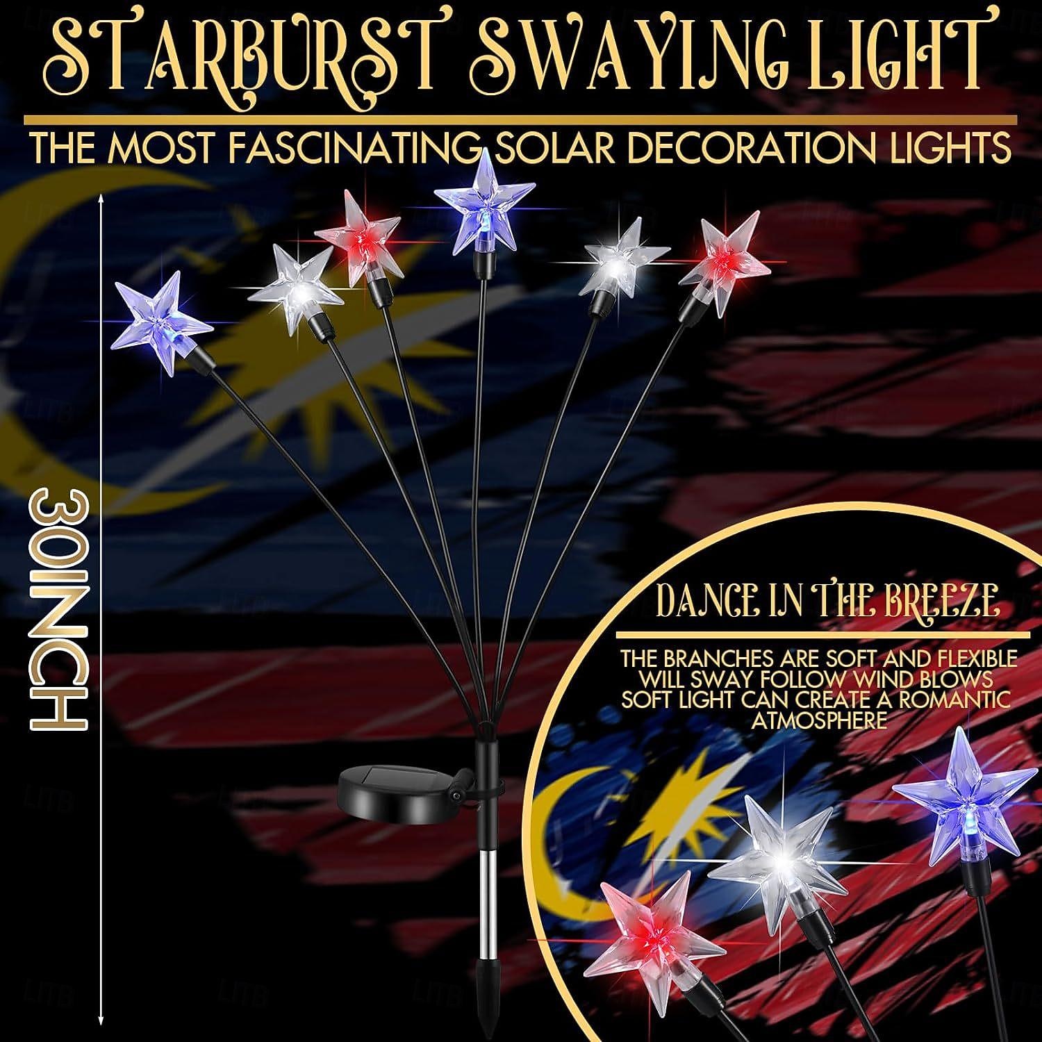 2pcs Patriotic Solar Firefly Lawn Light for 4th of July Independence Day 250th Anniversary Memorial Day, Decorative Garden Light Outdoor Waterproof Swaying Star Lights Garden Decoration 2026 - $34.99 –P1
