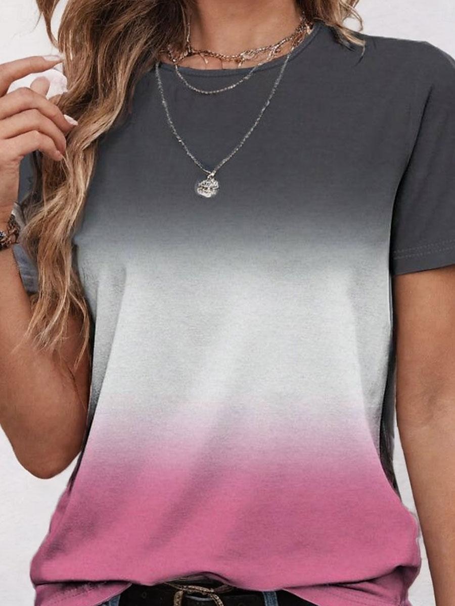 Mujer Camiseta Ombre Elegante Manga Corta Cuello Barco Tops regulares Diario Rosa Verano 2025 - $19.99 –P3