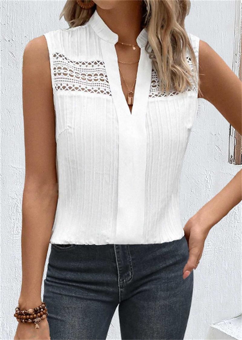 Damen Top Camisole Weiß Einfach Spitze Straße Alltag Mode V-Ausschnitt Reguläre Passform S 2025 - $28.99 –P1