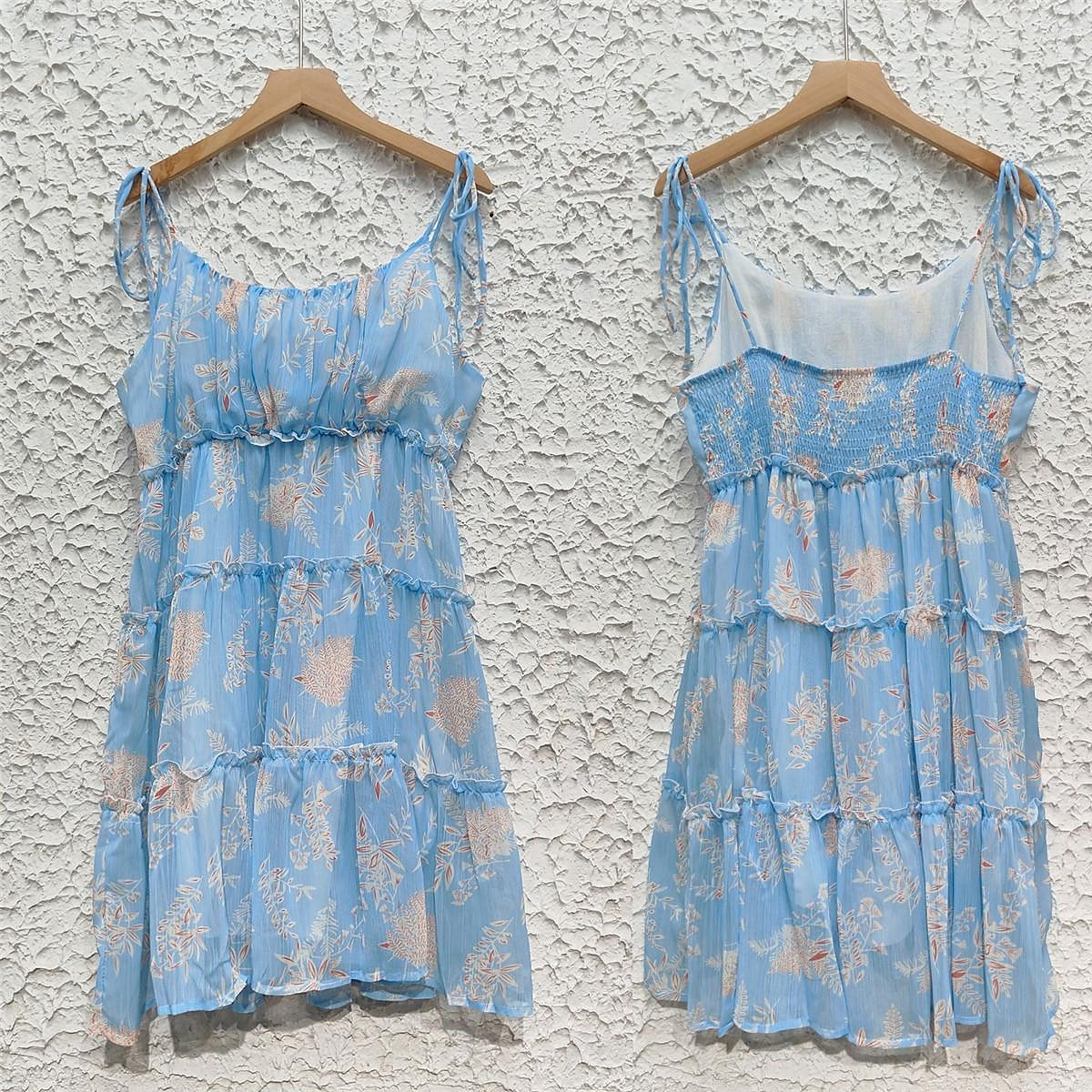 dámské ležérní šaty slip dress květinové puntíkovaný volán pásek na záda minišaty stylové ležérní denní dovolená bez rukávů léto 2025 - $35.99 –P7