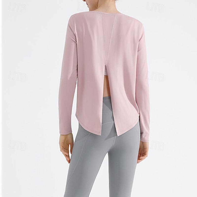 Women's Crew Neck Yoga Top Split Solid Color Black White Yoga Fitness Running Tee Tshirt Top Long Sleeve Sport Activewear Breathable Quick Dry Lightweight Stretchy Loose Fit 2025 - $27.99 –P13