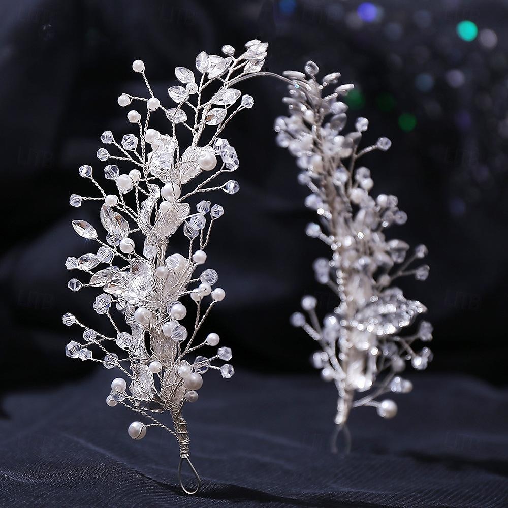Crown Tiaras pannebånd Hodeplagg Strass Legering Bryllup cocktail Elegant Luksus Med Rhinsten Imiterte Perler Hodeplagg Hodeplagg 2025 - $14.99 –P4