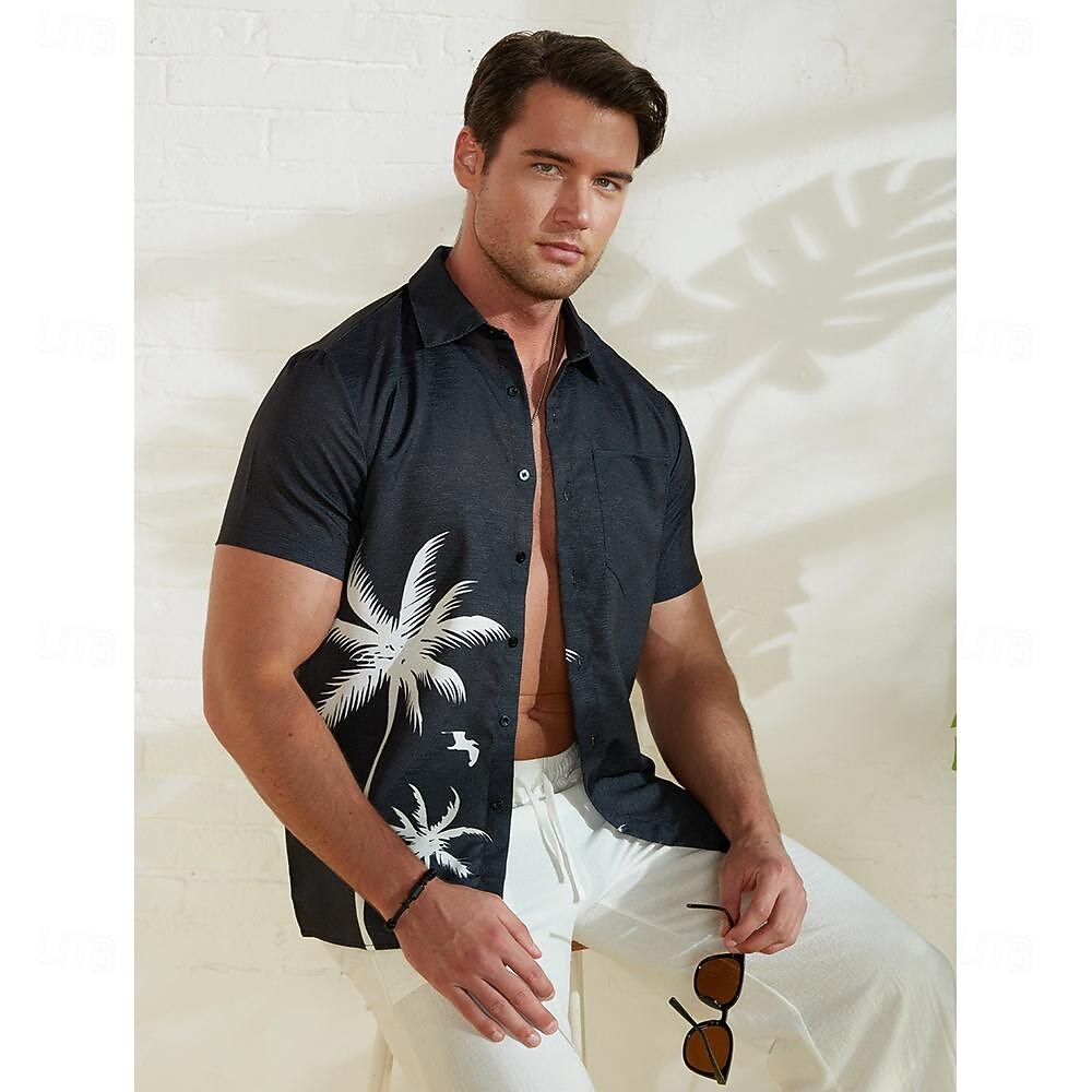 בגדי ריקוד גברים עץ קוקוס צמחים טרופיים חולצה חולצת הוואי חולצת אלוהה שרוולים קצרים חולצה עומד יום יומי בָּחוּץ חופשה רחוב שחור S M L 2025 - $22.99 –P7