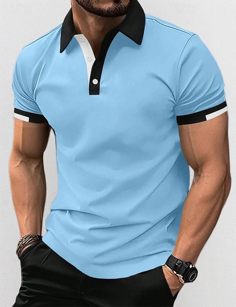 Herren Polos mit Knöpfen Golfhemd Casual Festtage Gerippter Polokragen Kurzarm Modisch Basic Feste Farbe Patchwork Sommer Regular Fit Schwarz Weiß Rote Blau Braun Grün Polos mit Knöpfen 2025 - $21.99 –P1