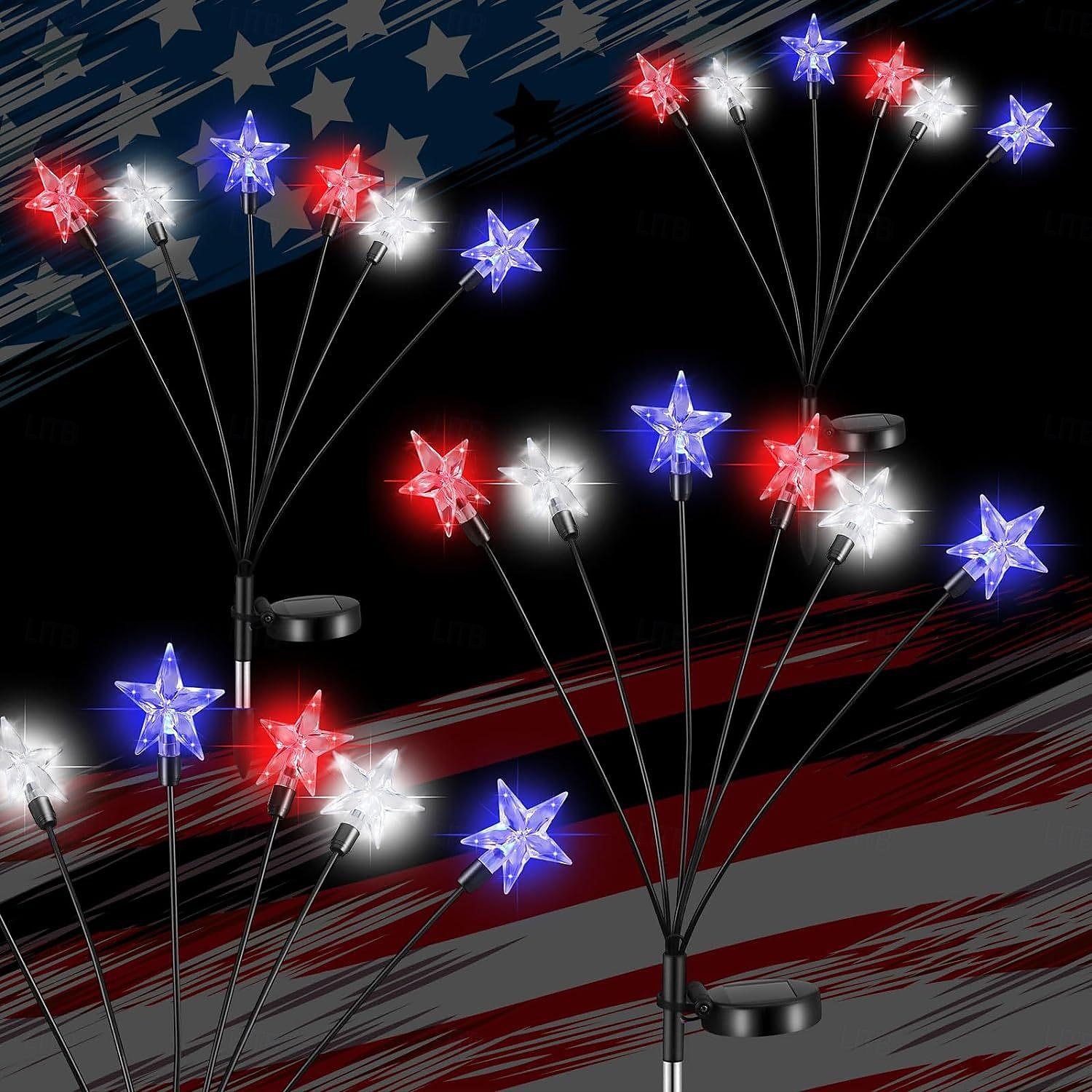 2pcs Patriotic Solar Firefly Lawn Light for 4th of July Independence Day 250th Anniversary Memorial Day, Decorative Garden Light Outdoor Waterproof Swaying Star Lights Garden Decoration 2026 - $34.99 –P10