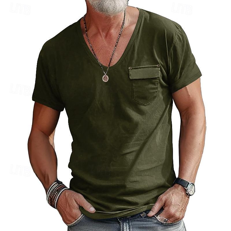 Men's T Shirt Tee Short Sleeve Shirt Tee Top Short Sleeve V Neck Spring & Summer Plain Fashion Designer Basic Front Pocket Vacation Street Going out Black White Blue Top Tee for Men 2026 - $21.99 –P10