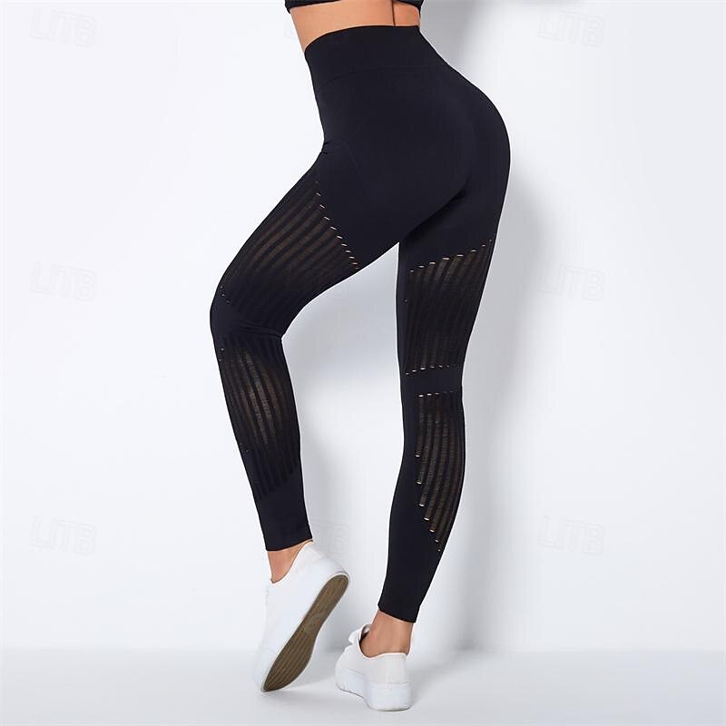 Women's Yoga Pants Yoga Leggings Mesh Patchwork High Waist Yoga Gym Workout Pilates Tights Color Block Dark Grey Black Army Green Spandex Sports Activewear Stretchy Slim 2025 - $25.99 –P20