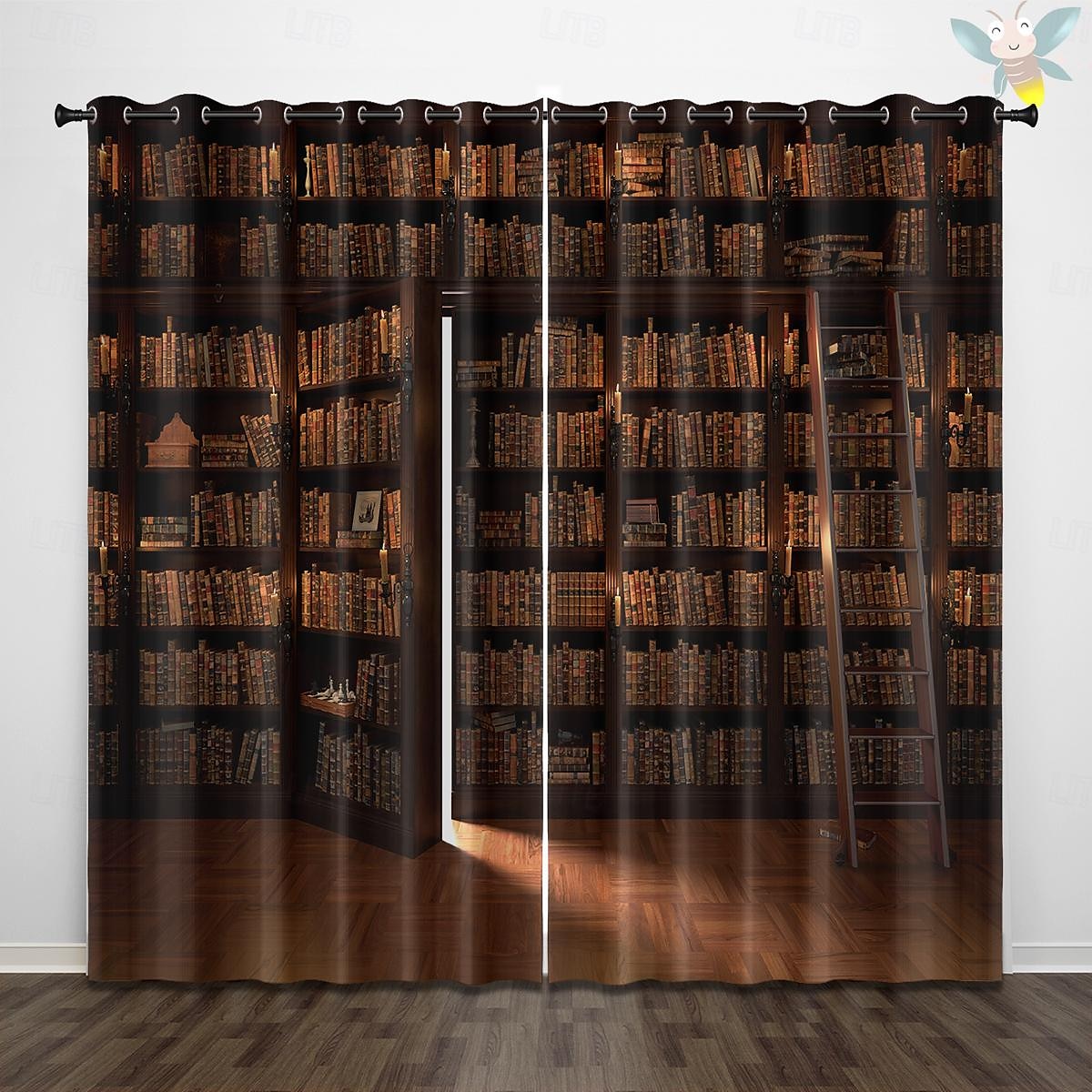 Vintage Bücherregal Verdunkelungsvorhänge Türisolierung Außenbalkon Rest Wohnzimmer Wohndekoration 2-teiliges Set mit 3D-Digitaldruck perforiert 2026 - $41.99 –P8