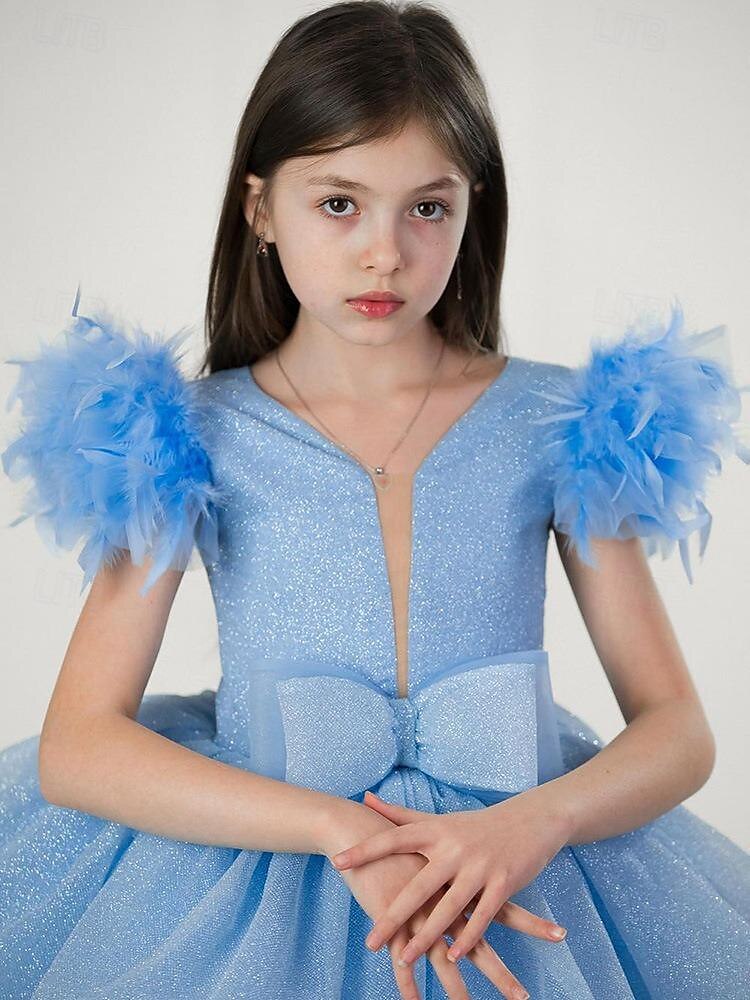 Děti Dívčí Šaty na párty Pevná barva Bez rukávů Výkon Síťka Princeznovské Sladký Síťka Do půli lýtek Plášťové šaty Tylové šaty Léto Jaro Podzim 2-12 let Nebeská modř 2025 - $58.99 –P3