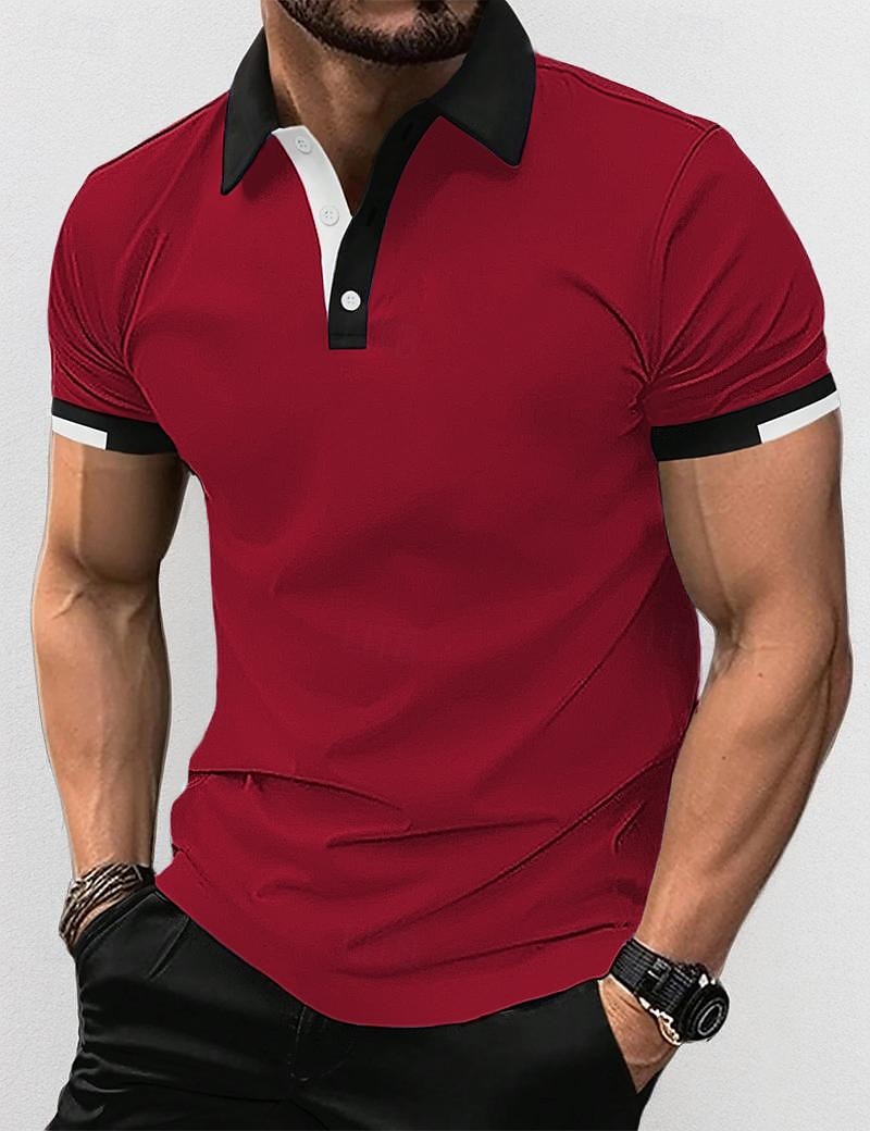 Herren Polos mit Knöpfen Golfhemd Casual Festtage Gerippter Polokragen Kurzarm Modisch Basic Feste Farbe Patchwork Sommer Regular Fit Schwarz Weiß Rote Blau Braun Grün Polos mit Knöpfen 2025 - $21.99 –P11