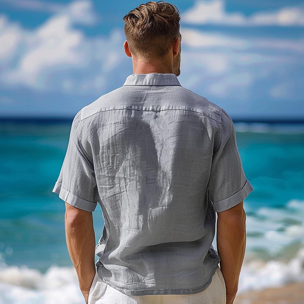 Per uomo Parola / Frase Camicia in cotone e lino Camicia con Bottoni Manica Corta Casual Casuale Athleisure Estate Collo ripiegato Bottoni Blu Grigio del 2025 a $5.49 –P3