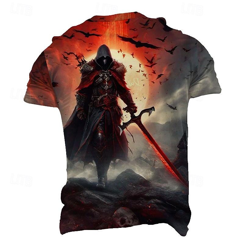 2025年 男性用 グラフィック テンプルクロス テンプル騎士団 Tシャツ Tシャツ 3Dプリント クルーネック シャツ ファッション アーティスティック レトリ/ヴィンテージ ストリート スポーツ・アウトドア ブラックとレッド ブラック 夏 春 衣類 S M L XL XXL XXXL コレクション – $17.99 –P2