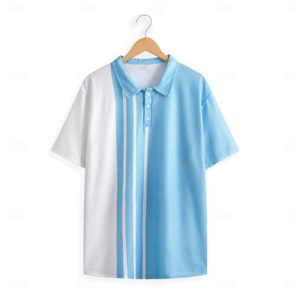 Herren Waffel-Poloshirt Golfhemd Arbeit Strasse Polo-Kragen Klassisch Kurzarm Modisch Brautkleider schlicht Gestreift Knopf vorne Sommer Frühling Frühling Sommer Regular Fit Schwarz Armeegrün Blau 2025 - $18.99 –P1
