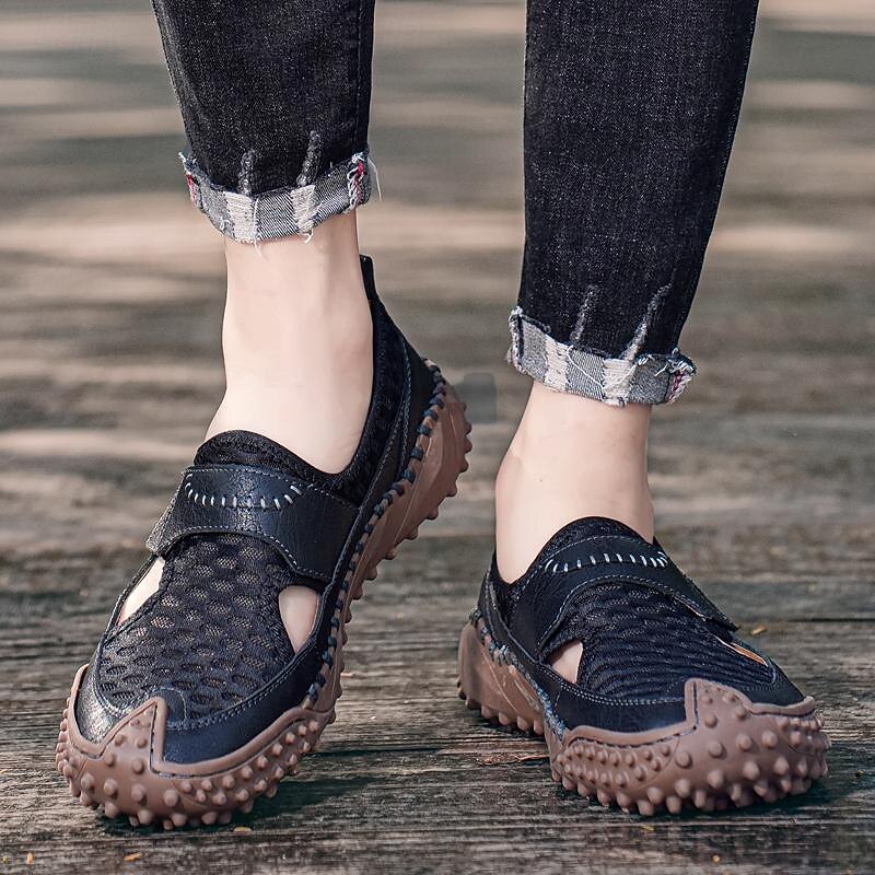 Homens Sandálias sapatos feitos à mão Caminhada Casual Ao ar livre Férias Praia Com Transparência Respirável Confortável Antiderrapante Sem Atacadores Preto Marron Bege Primavera Outono de 2025 por $49.99 -P11