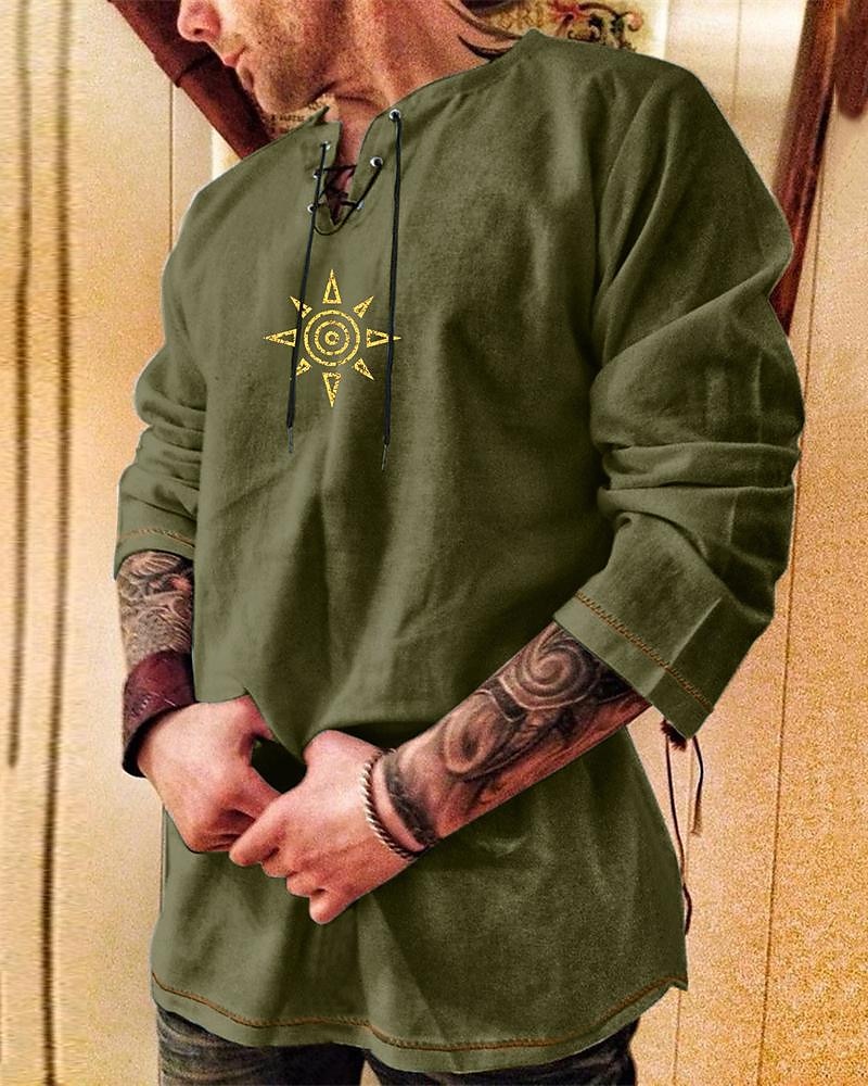 Per uomo Camicia Camicia in lino e cotone Maglietta informale Solari Festa / Serata Mascherata Nero Blu Cachi Verde militare Manica lunga Girocollo Primavera & Autunno Abbigliamento Lacci del 2025 a $25.99 –P2