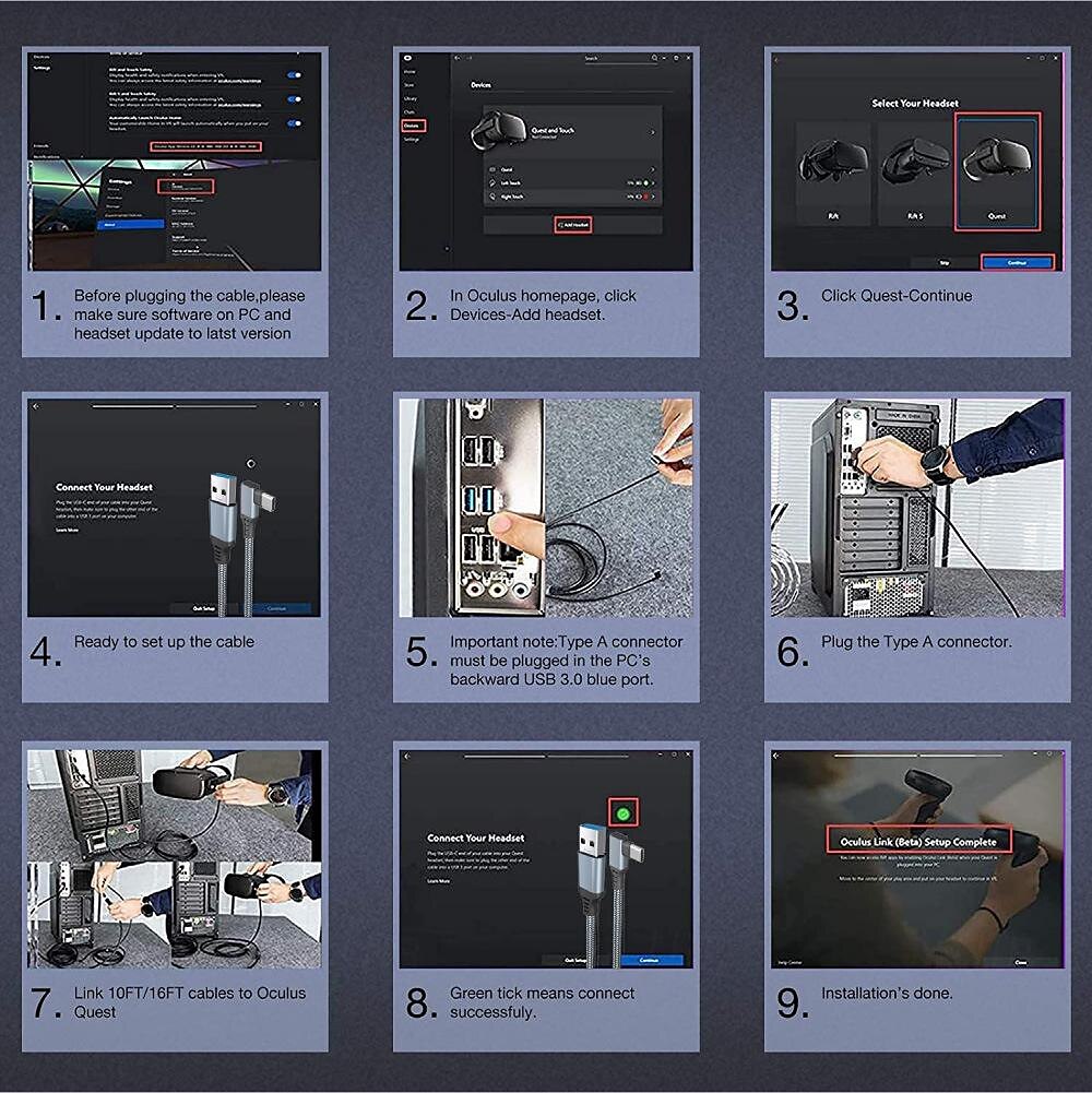 2025年 Oculus Quest2 リンク ケーブル コンピューター VR ゲーム コンソール VR グラス USB から Type-C 接続ケーブル コレクション – $17.99 –P8