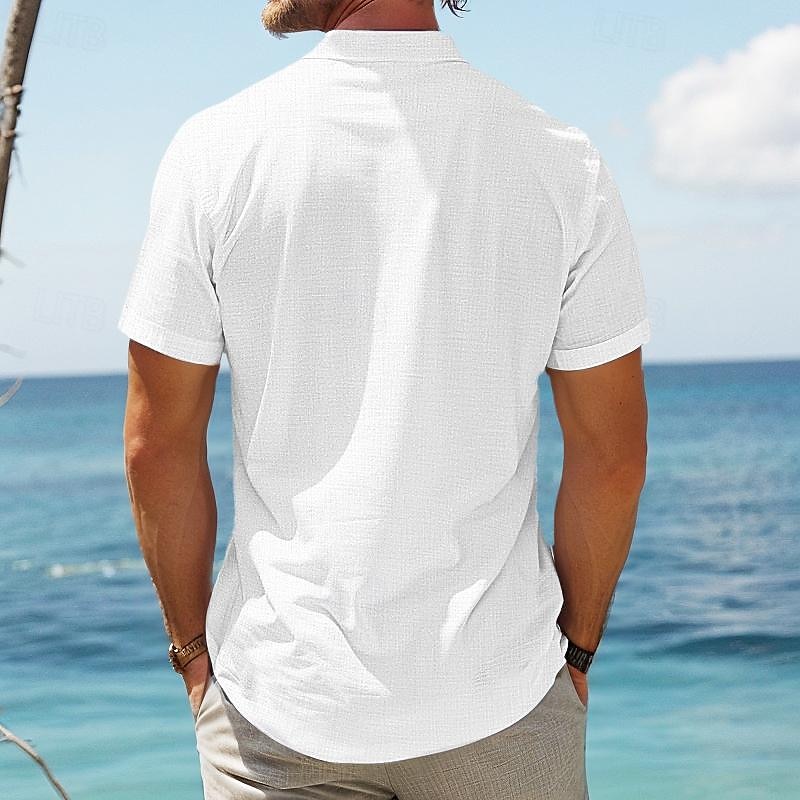 Herren Hemd leinenhemd Hemd mit Stehkragen Popover-Shirt Sommerhemd Strandhemd Glatt Urlaub Curise Schwarz Weiß Rosa Grün Kurzarm Henley Sommer Bekleidung 2025 - $22.99 –P2
