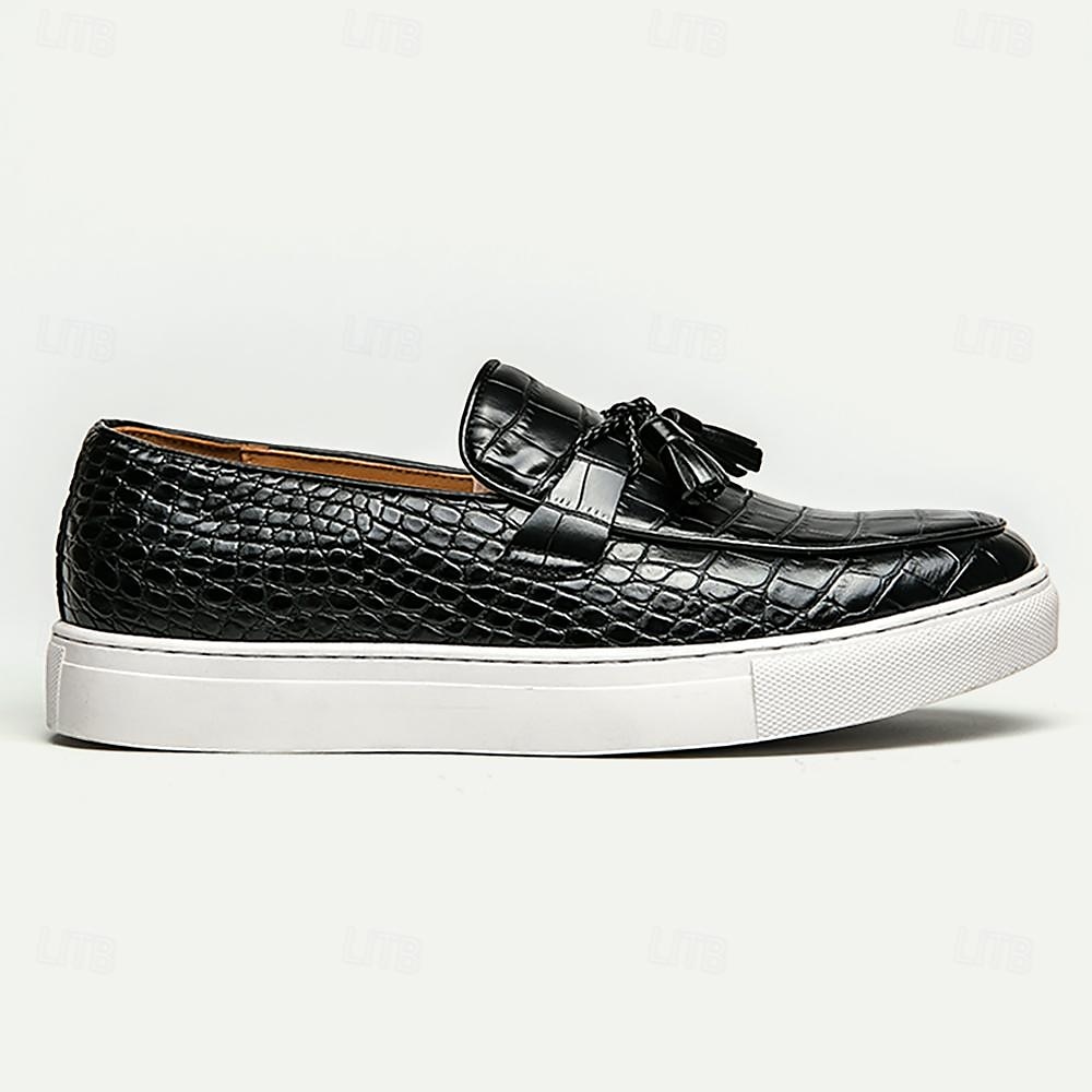 pánské střapcové mokasíny s krokodýlím vzorem se slip-on designem – ležérní boty z umělé kůže s bílou podrážkou 2025 - $54.99 –P2