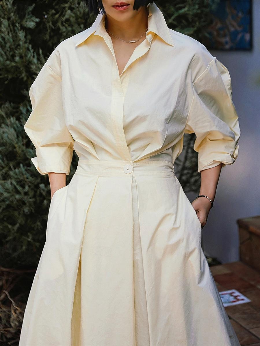 Dámské Bílé šaty Košilové šaty Bavlněné plátěné šaty Maxi dlouhé šaty Rande Dovolená Polyester Základní Košilový límec Tlačítko Kapsy Dlouhý rukáv Léto Jaro Běžný Bez vzoru 2025 - $42.99 –P7