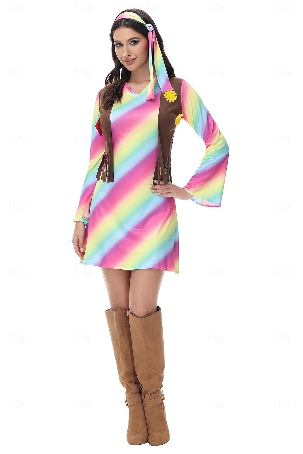 Retro 60. léta Hippie Šaty Čelenka Dámské maškarní šaty 70. let Hippie Do V Dámské předvečer Všech svatých Karneval Plesová maškaráda Večírek Pride Parade Měsíc hrdosti Dospělé Šaty Čelenka 2025 - $32.99 –P4