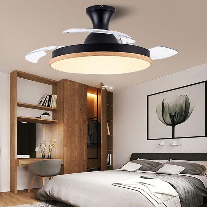 2026年 LED シーリングファン 90/105cm 1 ライト 調光可能 塗装仕上げ 金属アクリル モダン コンテンポラリー スタイル 寝室 ダイニングルーム リモコンで調光可能  コレクション – $352.79 –P2