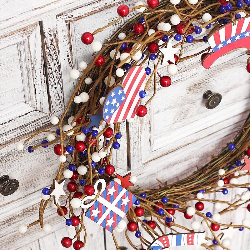 Independence Day Flag Wreath Red White Blue American Flag Berry Wreath Independence Day Door Hanging 2025 - $54.99 –P4