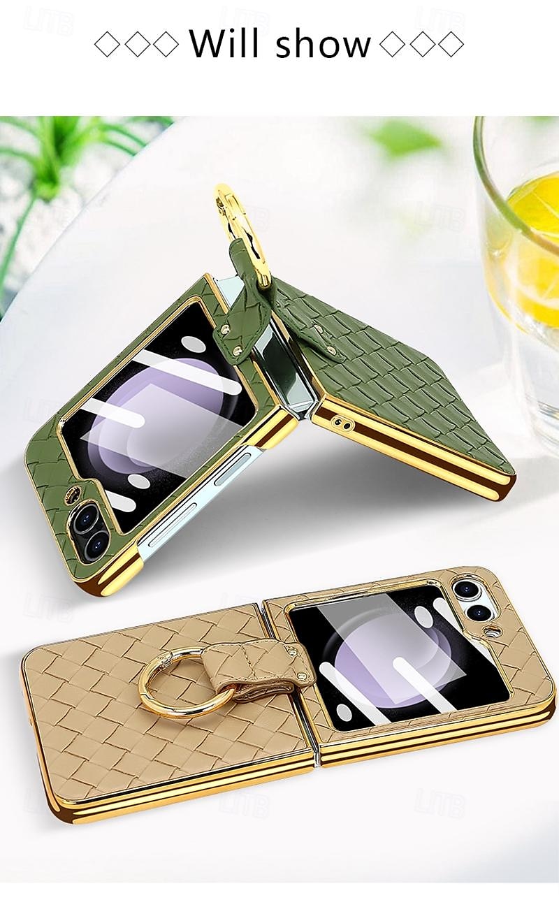 Phone Case For Samsung Galaxy Z Flip 6 Z Flip 5 Z Flip 4 Z Flip 3 Back Cover with Screen Protector Ring Holder Shockproof Retro TPU Metal PU Leather 2025 - $28.99 –P11