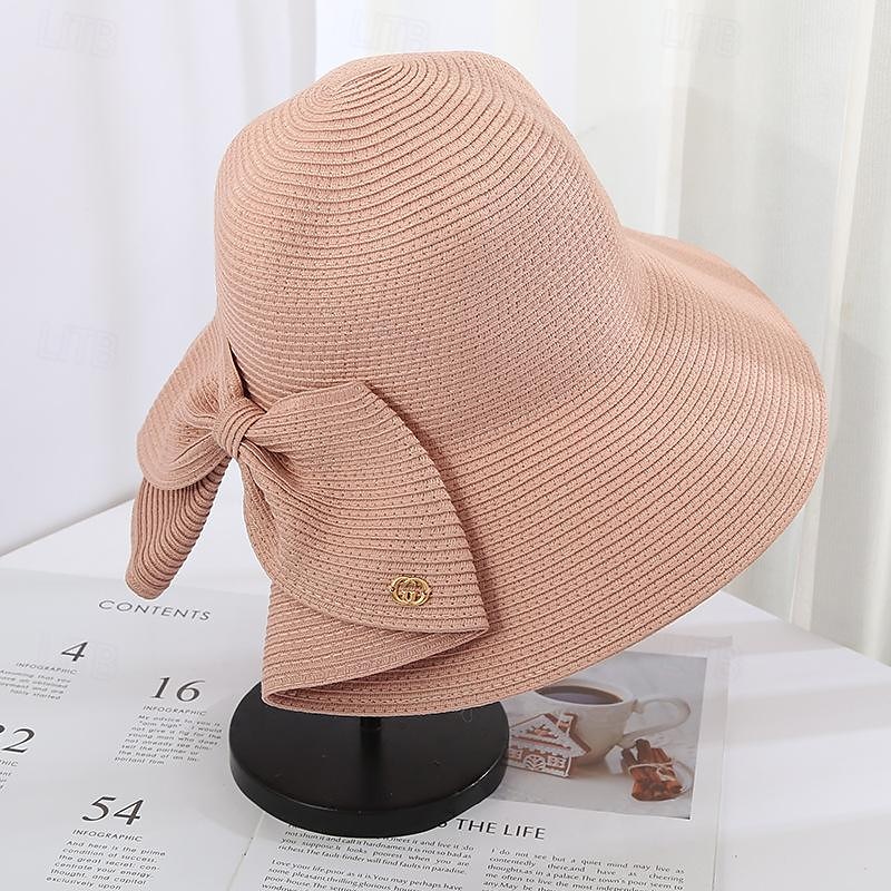 Dam Hatt Halmhatt Solhatt Bärbar Solskydd Andningsfunktion Gata Dagligen Helgen Rosett Ren färg 2025 - $16.99 –P6