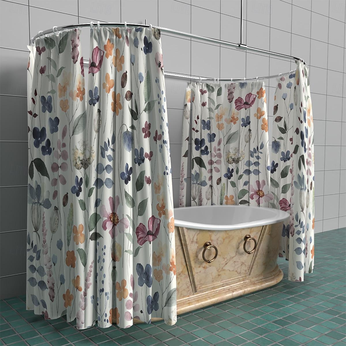 Dusjforheng med kroker 180cm*180cm (70"*70") polyester vaskbart vanntett mønster badekar dekor vintage sommerfuglblomster 2025 - $19.99 –P11