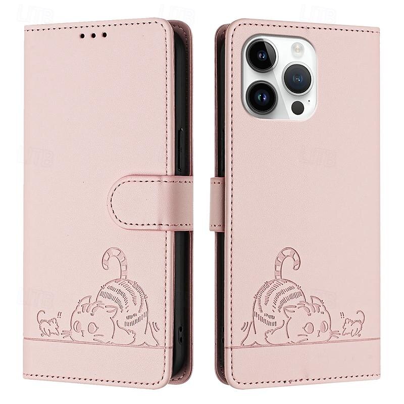 телефон Кейс для Назначение айфон 16 Айфон 15 Про Макс Плюс iPhone 14 13 12 11 Pro Max Plus Mini SE Кейс на заднюю панель со стендом Магнитный с ремешком Кот Ретро ТПУ Кожа PU 2025 - $18.99 –P7