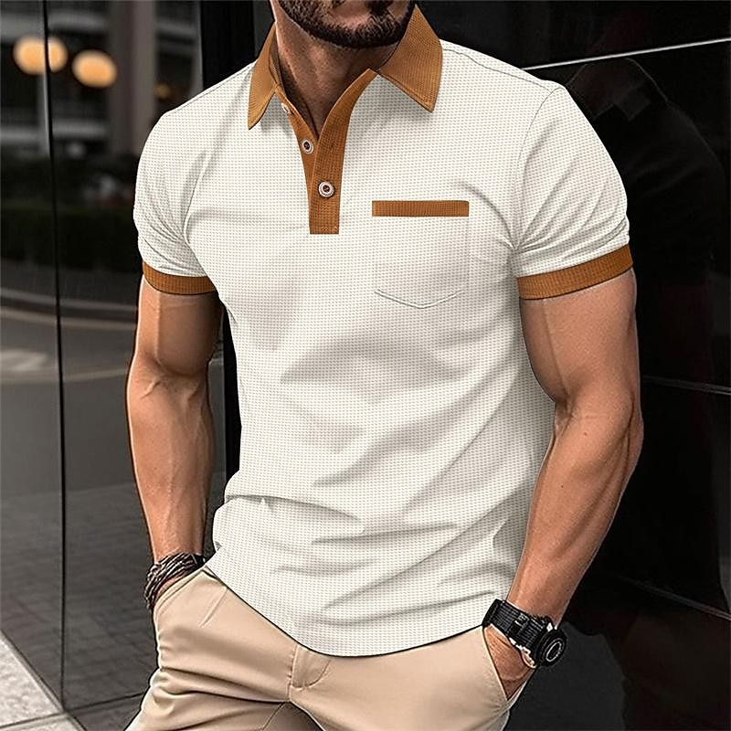 Herren Waffel-Poloshirt Golfhemd Arbeit Casual Kargen Kurzarm Basic Modern Farbblock Patchwork Taste Frühling Sommer Regular Fit Schwarz Weiß Blau Khaki Grau Waffel-Poloshirt 2025 - $18.99 –P2