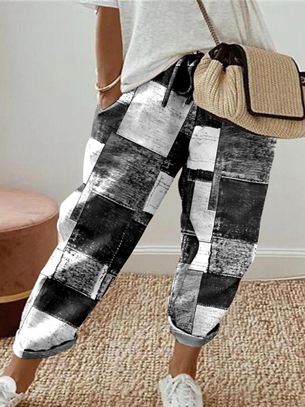 Dame Shorts i bomullslin Lin-inspirerte bukser Linbukser i bomull Fritid hverdag Lang Ruter Snorer Sidelommer Pusteevne Bekvem Mikroelastisk Helg Svart Blå Lilla Vår sommer Normal 2025 - $34.99 –P1