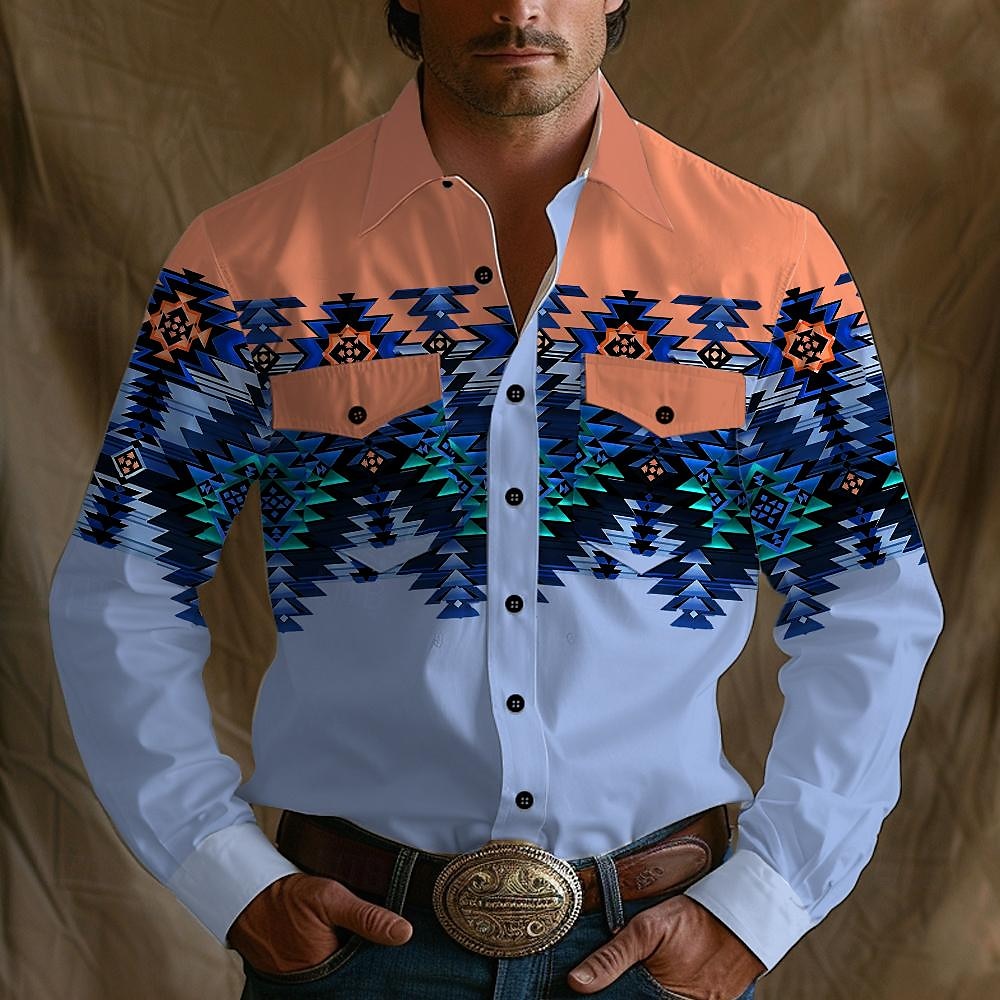 Hombre azteca Tribal Ética / Africana camisa occidental Camisa vaquera Manga Larga Vintage estilo occidental Tribal Exterior Vacaciones Carrera de caballos Primavera verano Cuello Vuelto Estampado 2025 - $30.99 –P5