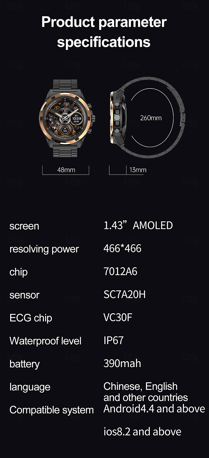 696 HK98 Smartwatch Fitness Tracker EKG PPG Bluetooth-Anruf Erinnerung Android iOS IP67 48mm 1.43" 2025 - $63.99 –P19
