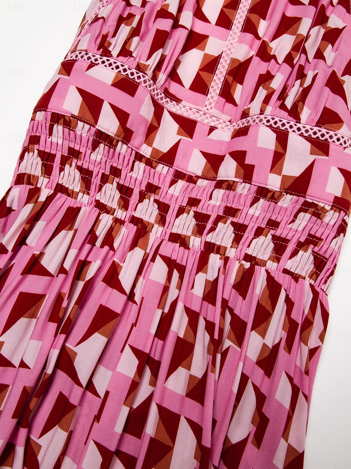 Damen Resortkleidung Maxikleid Rosa Ärmellos Geometrisch Spitzenbesatz Frühling & Sommer Neckholder Elegant Strandurlaub S M L 2025 - $86.99 –P10
