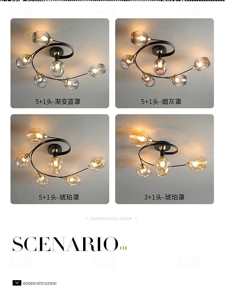 Luz de teto led 4/6 cabeça de vidro metal e27 nórdico criativo mágico lâmpada de teto pequeno quarto, lustre pessoal conciso moderno, para sala de estar comercial lâmpada de sala de jantar, sala de de 2025 por $331.19 –P2