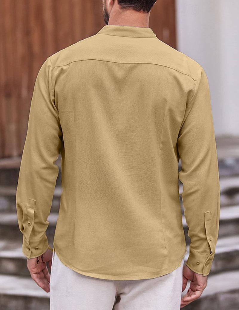 Per uomo Camicia Camicia con colletto a fascia Camicia estiva Abbigliamento mare Maglietta informale Camicia con bottoni Liscio Da mare Informale Nero Bianco Rosa Verde Manica lunga A fascia del 2025 a €21.99 –P6