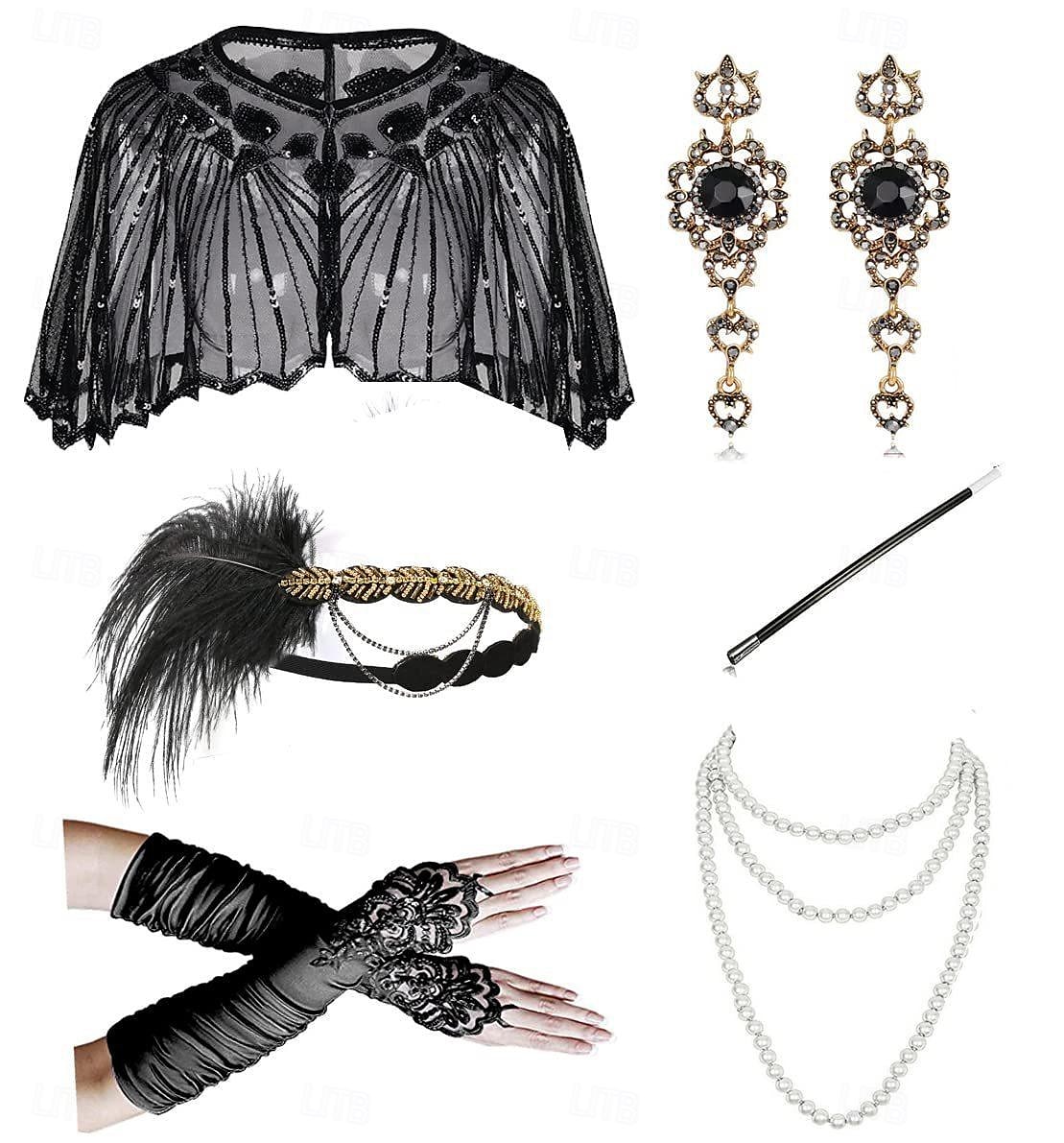 Retro Vintage Anos 20 O Grande Gatsby Faixa De Cabelo Estilo Melindrosa Conjunto de acessórios Xales Menina melindrosa Convidado do casamento Pena Mulheres Dia Das Bruxas Carnaval Baile de Máscaras de 2025 por $34.35 –P3