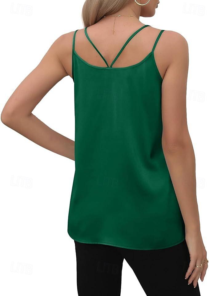 Damen Cami Tank Top Lässig Ärmellos Reguläre Tops V-Ausschnitt Urlaub Täglich Weiß Wein Grün Beige Sommer 2025 - $22.99 –P6